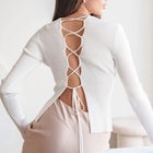 Lace-Up Back Ribbed Top