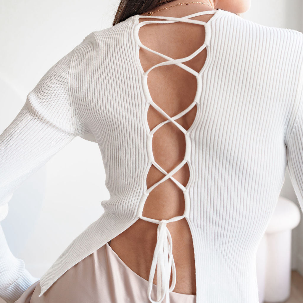 Lace-Up Back Ribbed Top