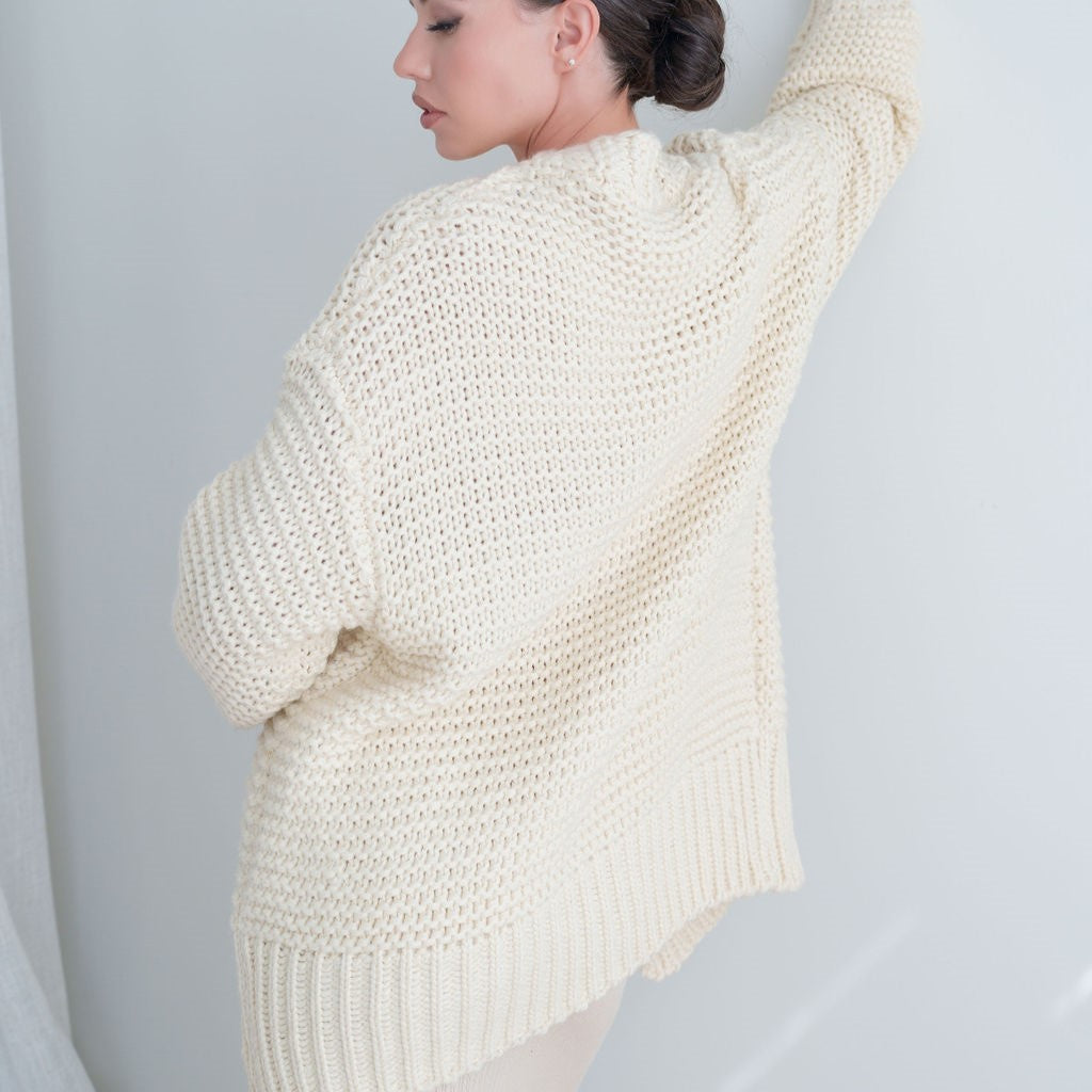 Tundra Heavy Knit Pastel Cardigan in Cream