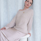 Fuzzy, Heavy And Soft Blush Sweater With Boat Neck Design