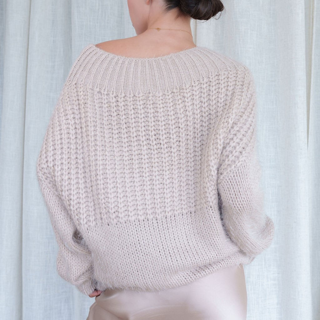 Fuzzy, Heavy And Soft Blush Sweater With Boat Neck Design