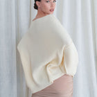 Heavy Ribbed Knit Sweater In Tunic Length in Cream