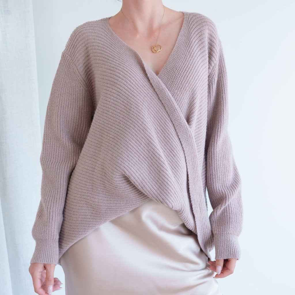 Almost Gone - Folded Drape Front Sweater in Mauve