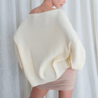 Heavy Ribbed Knit Sweater In Tunic Length in Cream