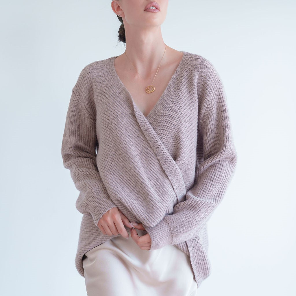 Almost Gone - Folded Drape Front Sweater in Mauve