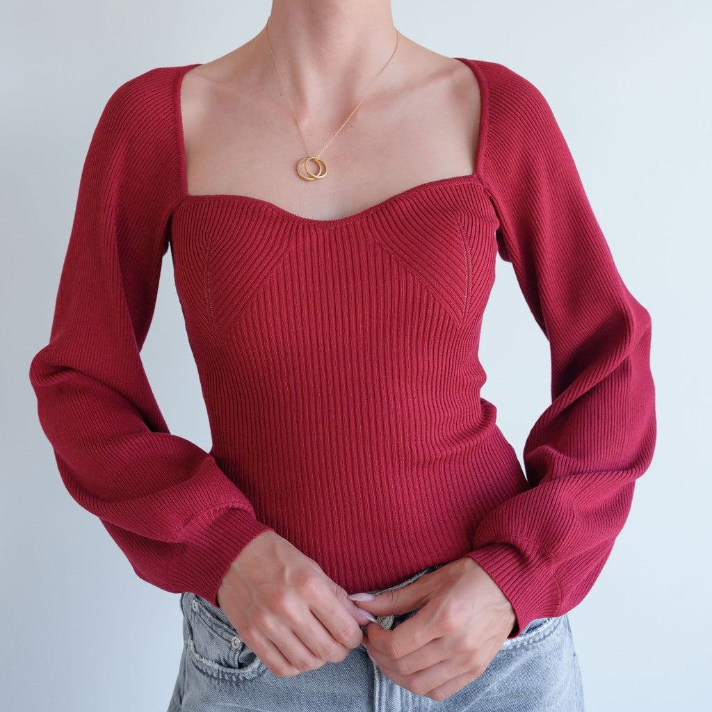 Sweetheart Knit Blouse in Red