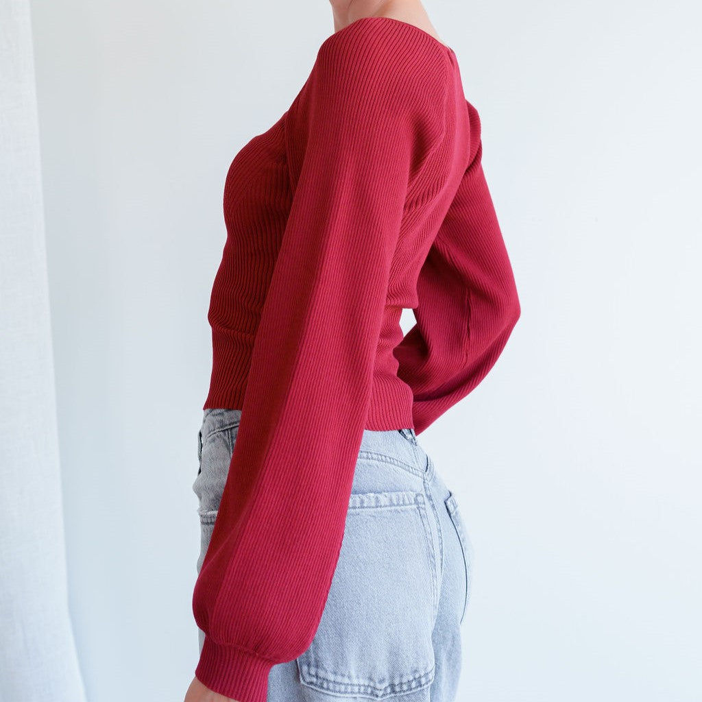 Sweetheart Knit Blouse in Red