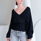 Heavy Crossover Sweater In Purl Knit in Black