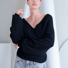 Heavy Crossover Sweater In Purl Knit in Black