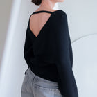 Heavy Crossover Sweater In Purl Knit in Black