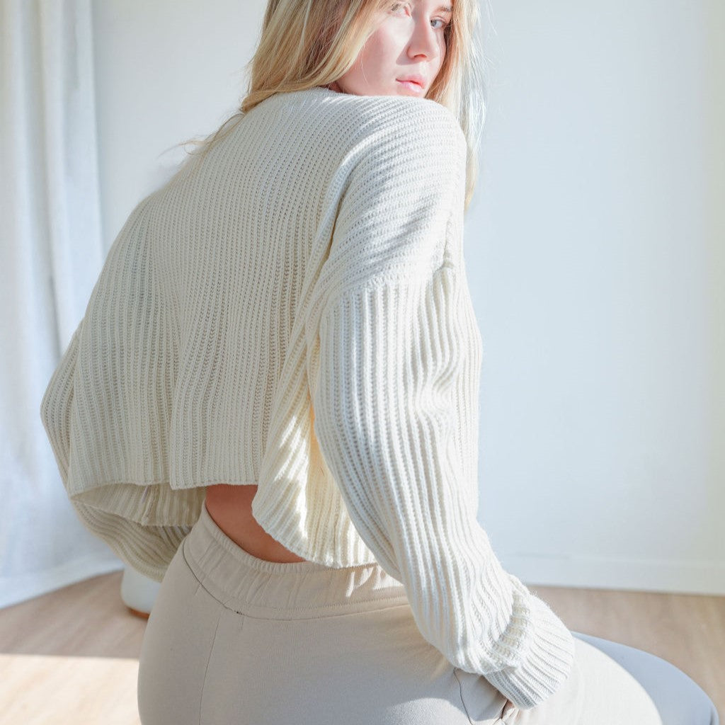 Oversized Purl Knit Cropped Sweaters