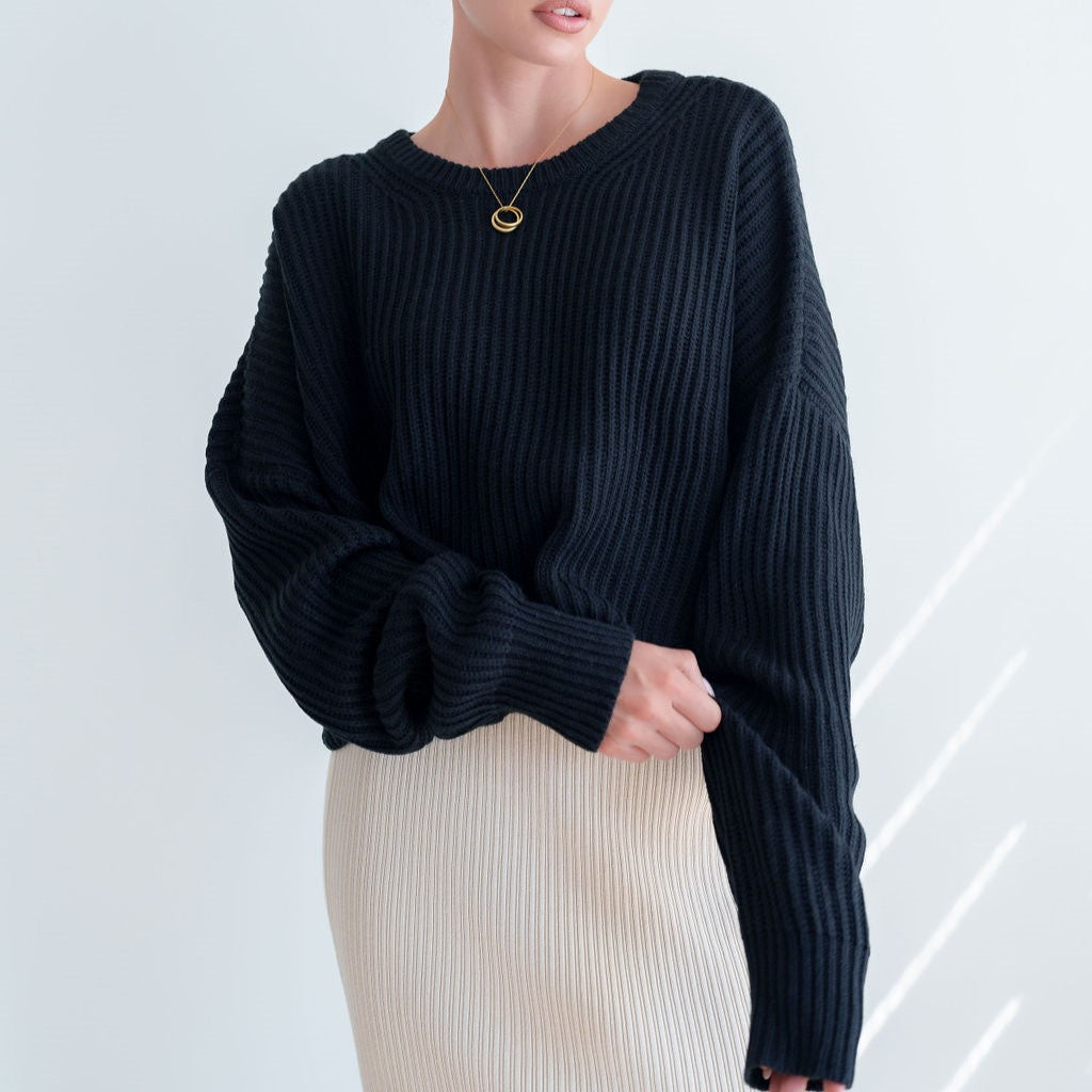 Oversized Purl Knit Cropped Sweaters