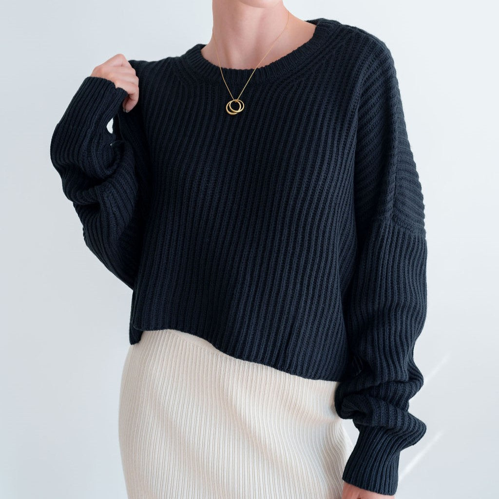 Oversized Purl Knit Cropped Sweaters