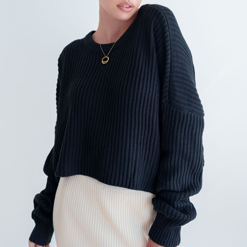 Oversized Purl Knit Cropped Sweaters