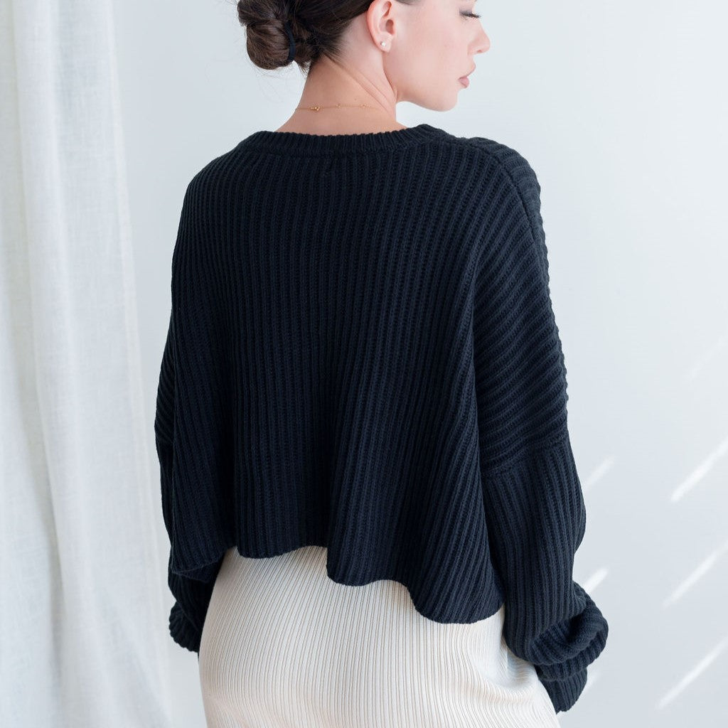 Oversized Purl Knit Cropped Sweaters