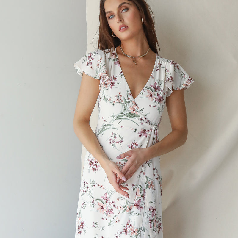 Floral Wrap Dress With Cap Sleeves