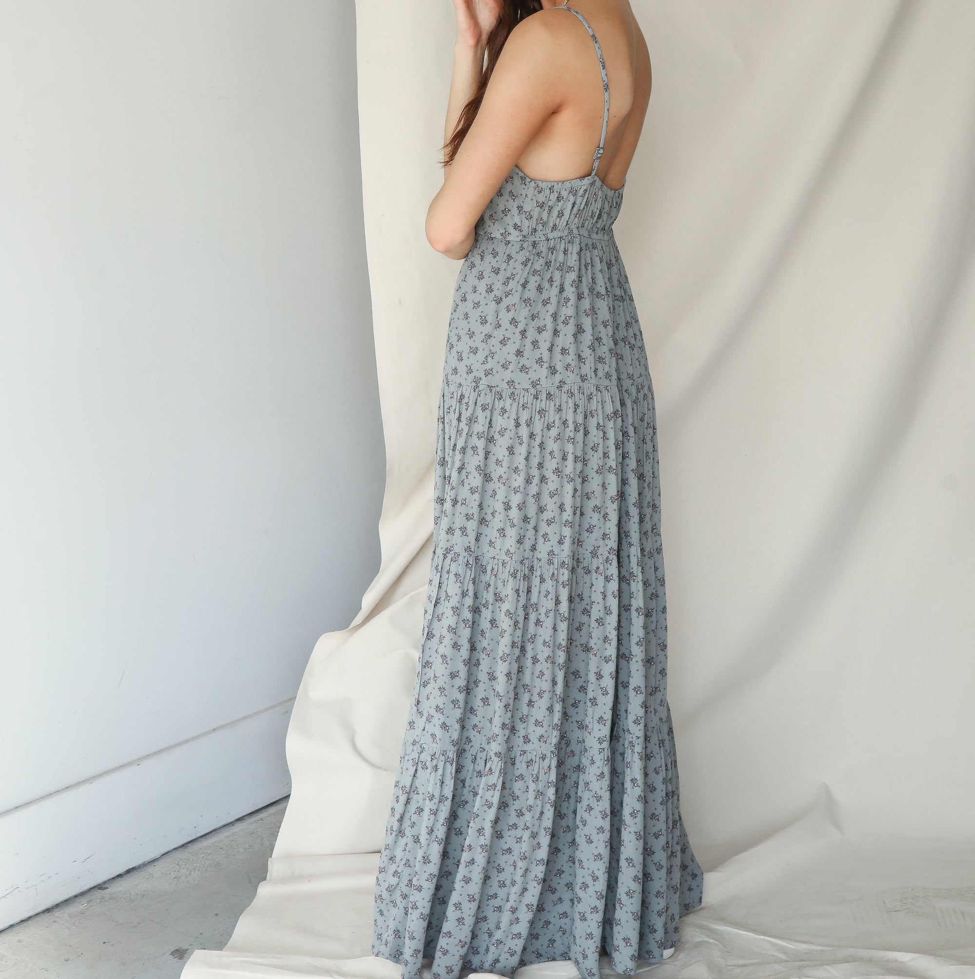 Tiered Sage Patterned Gown