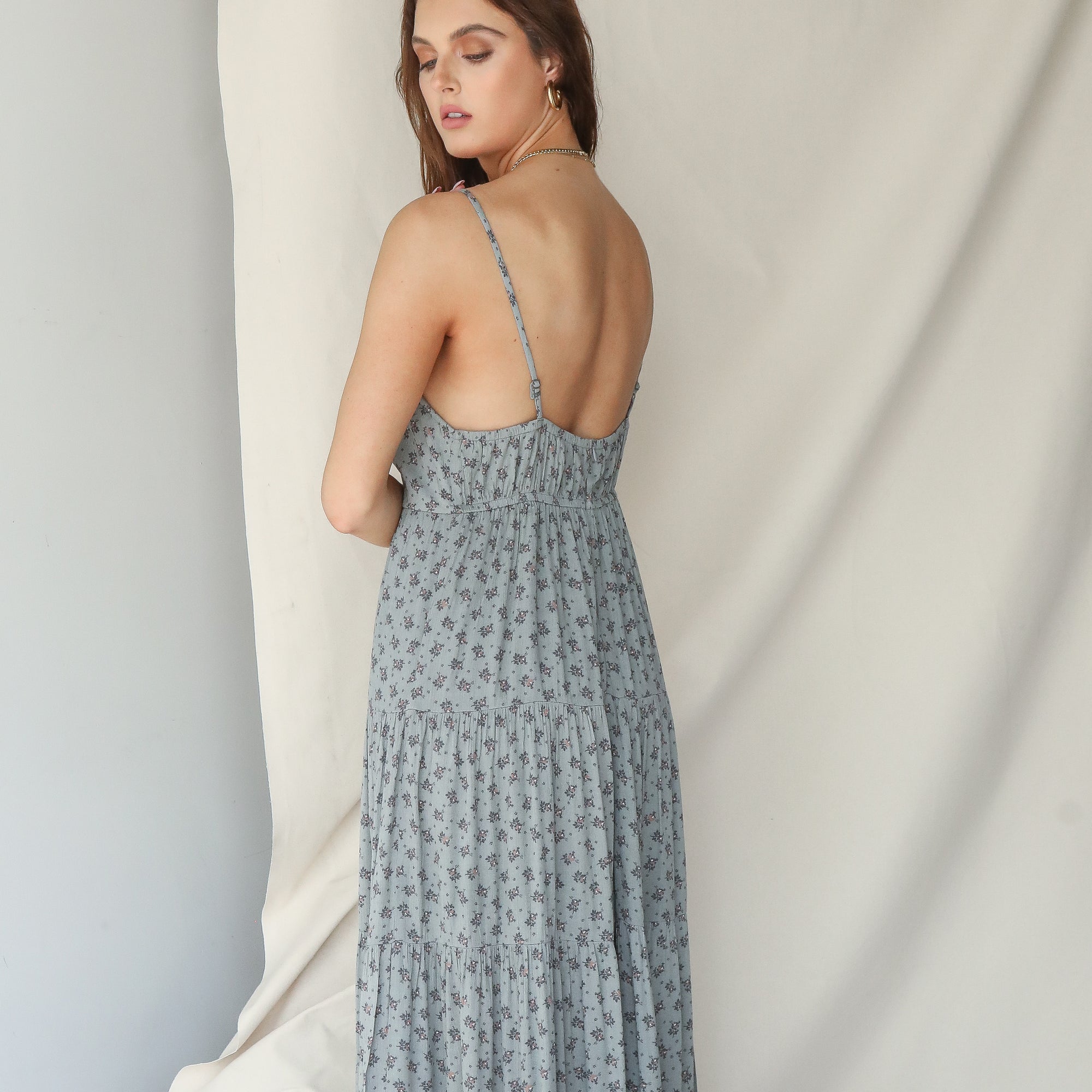 Tiered Sage Patterned Gown