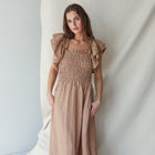 Ruffle Taupe Smocked Dress