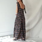 Black Floral Gown With Tie Shoulder Straps