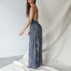 Dark Blue Floral Halter Gown