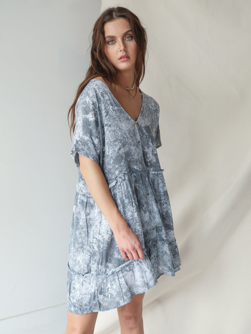 Grey Muted Patterned Grunge Dress