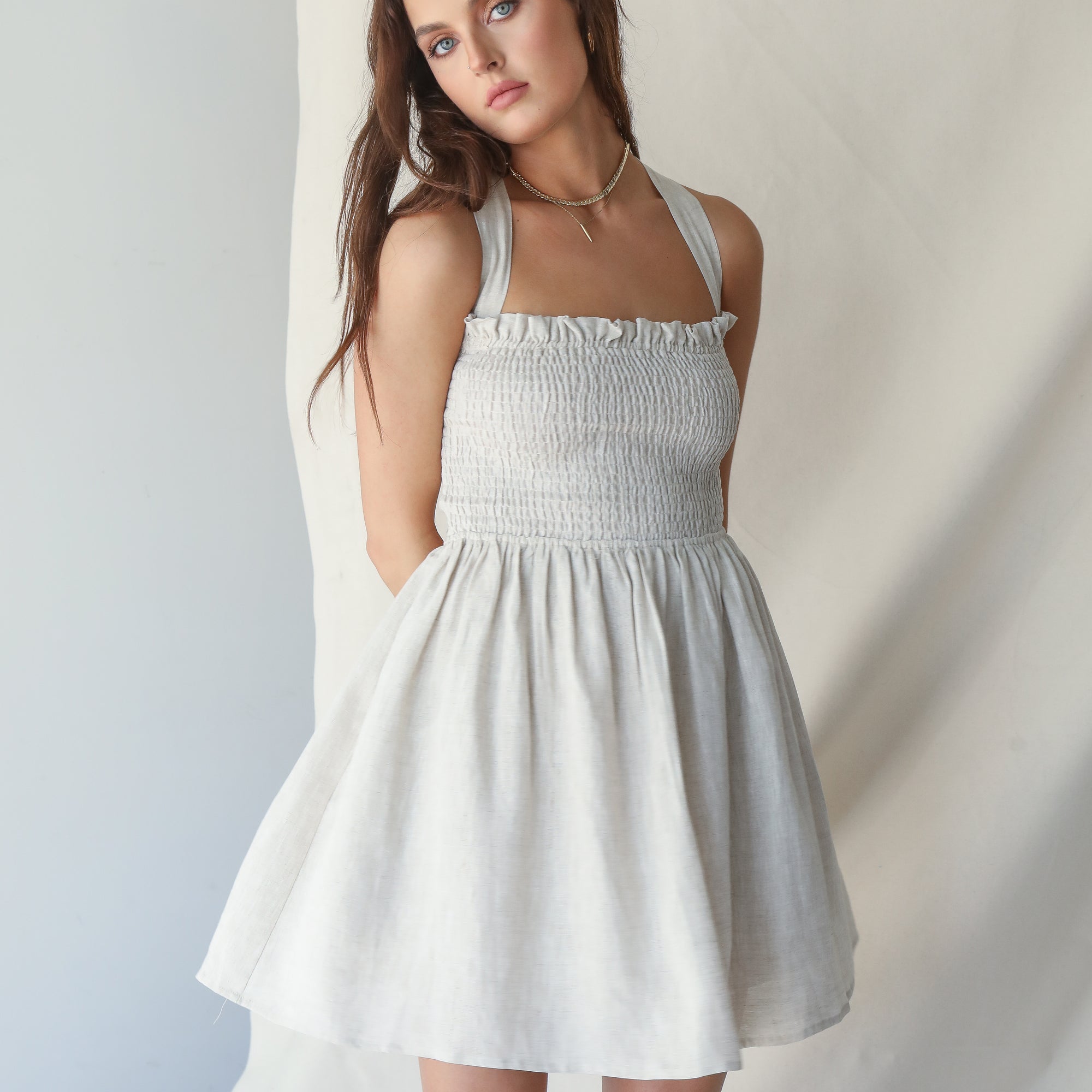 Linen Criss Cross Back Short Dress