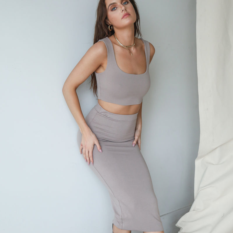 Almost Gone - 2 Piece Crop And Skirt Set In Crepe Knit