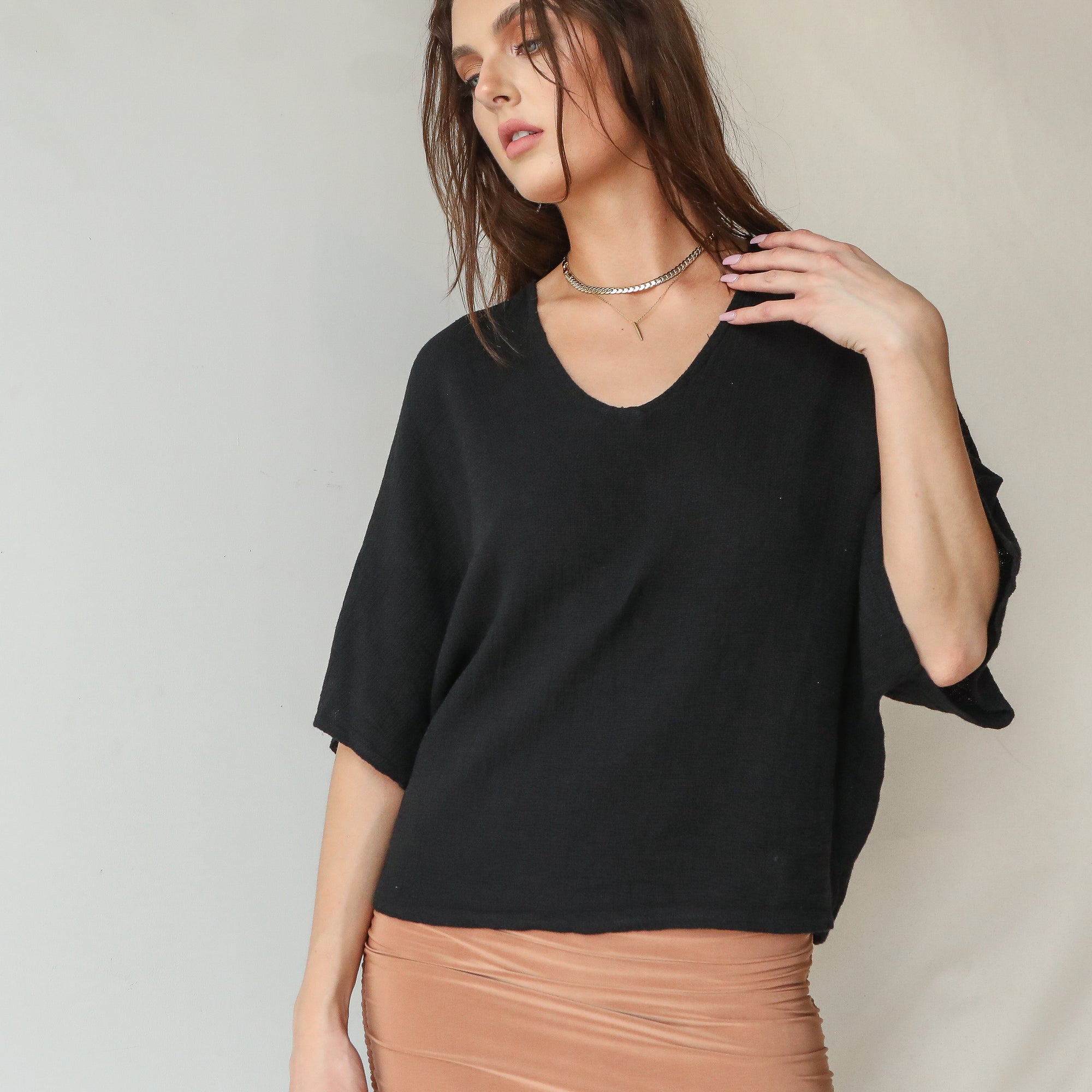 Italian Linen Blouse in Black