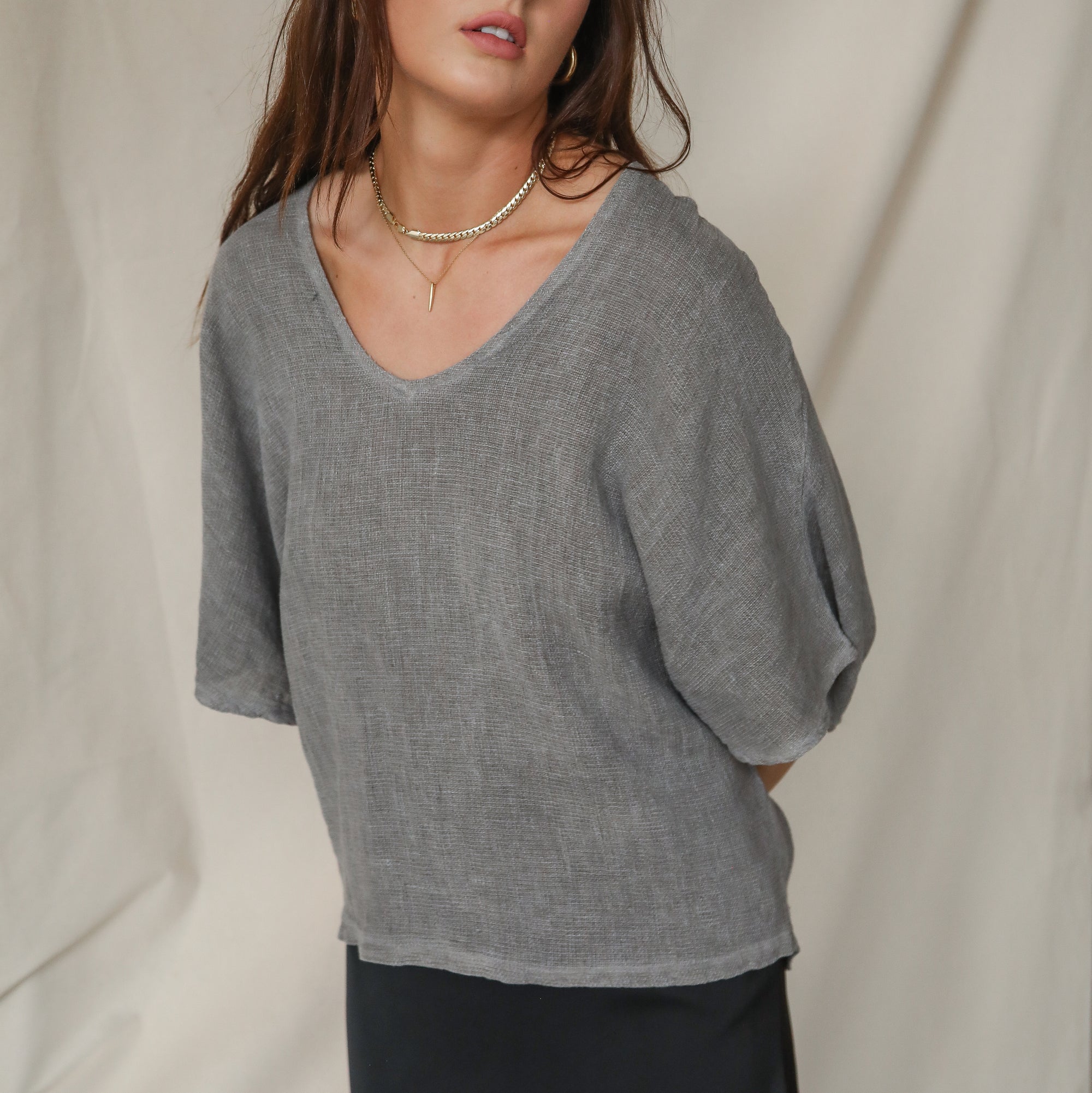 Italian Linen Blouse in Taupe