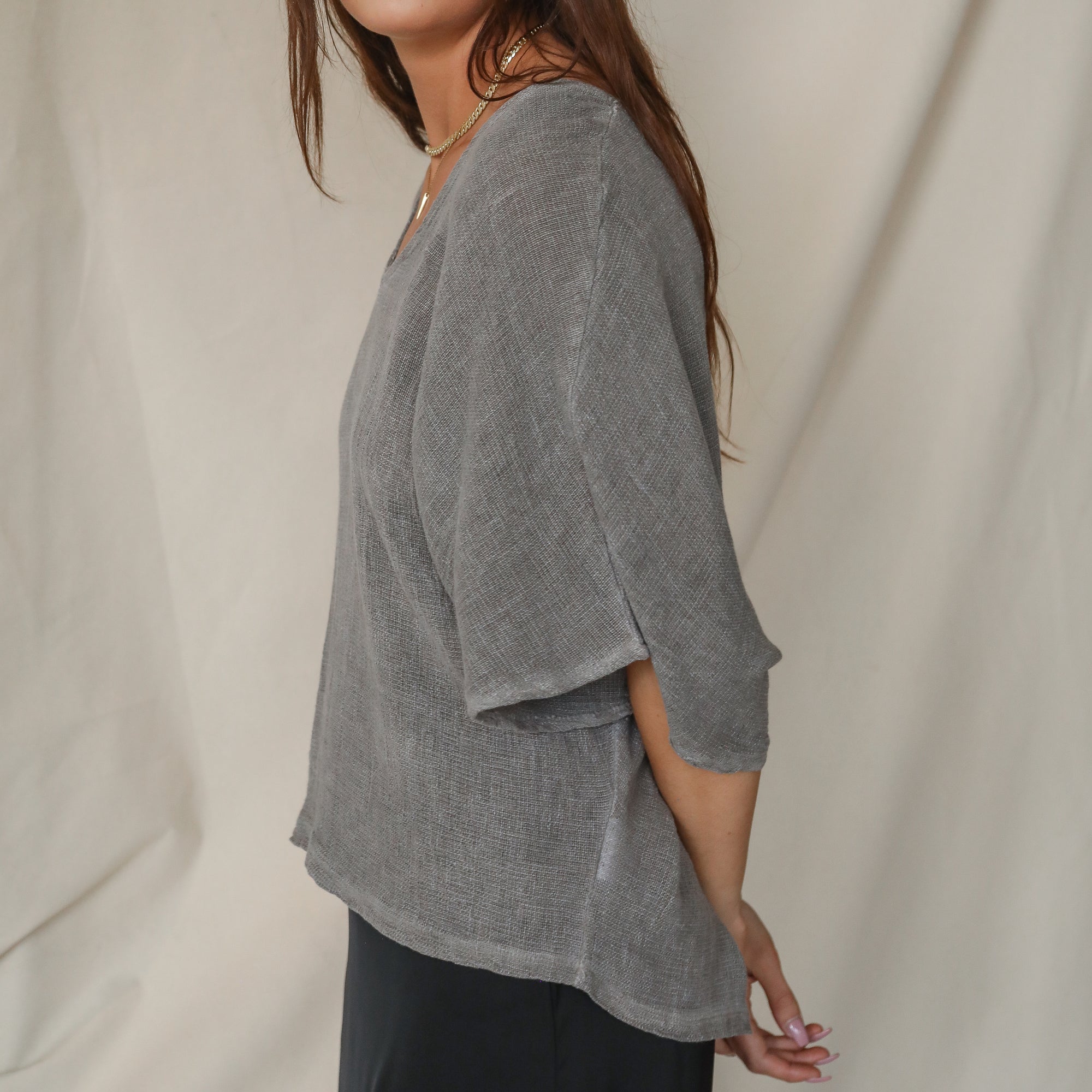 Italian Linen Blouse in Taupe