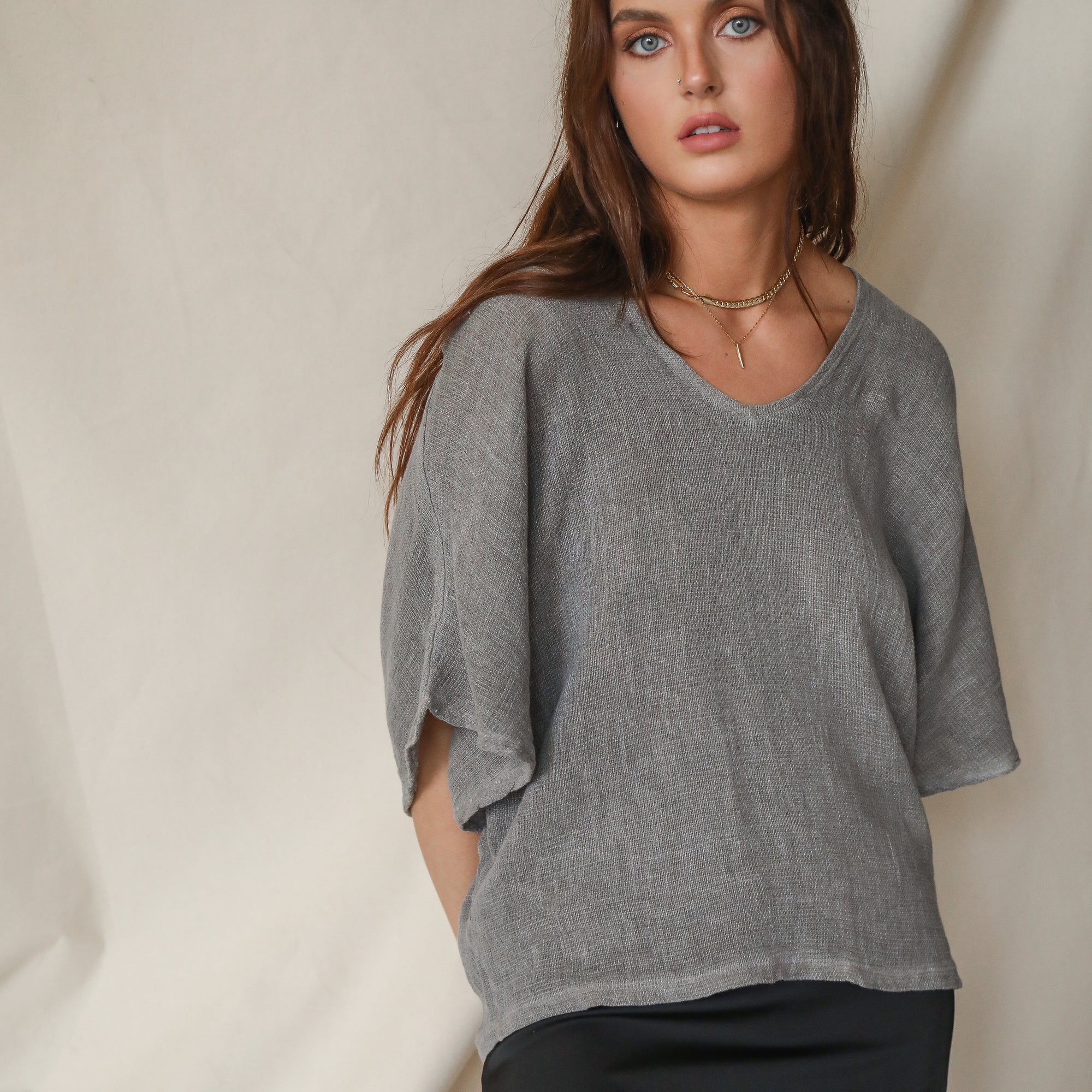 Italian Linen Blouse in Taupe