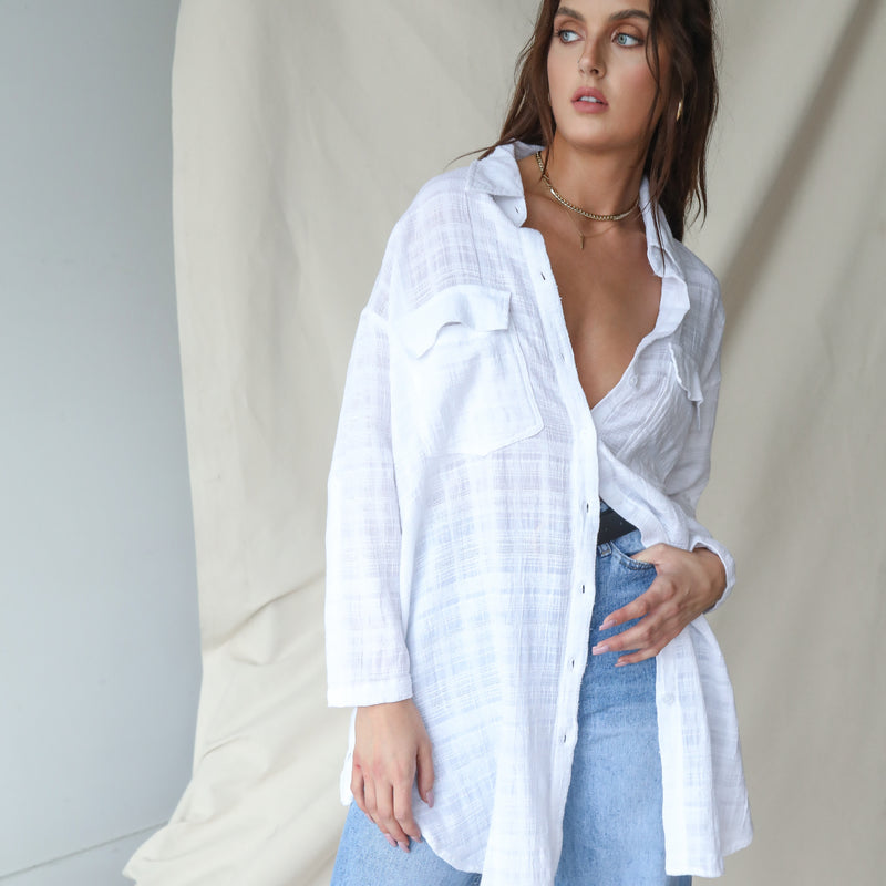 Cream Oversized Button Up Top In Cotton Gauze