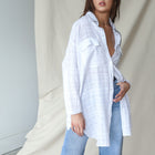 Cream Oversized Button Up Top In Cotton Gauze