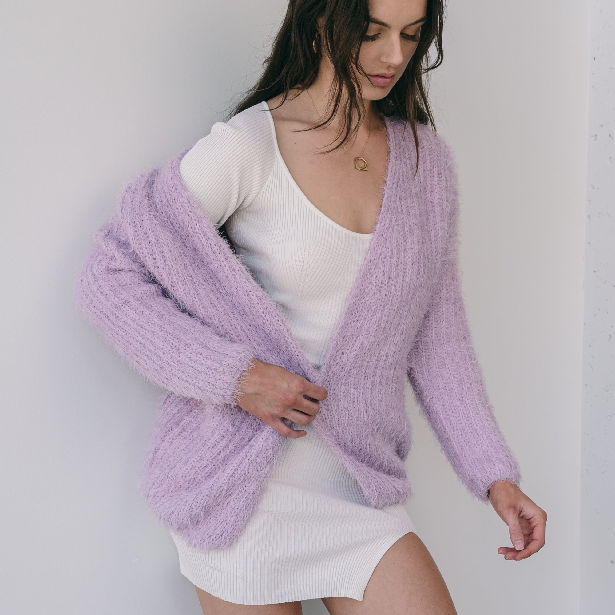 Fuzzy Soft Lavender Cardigan