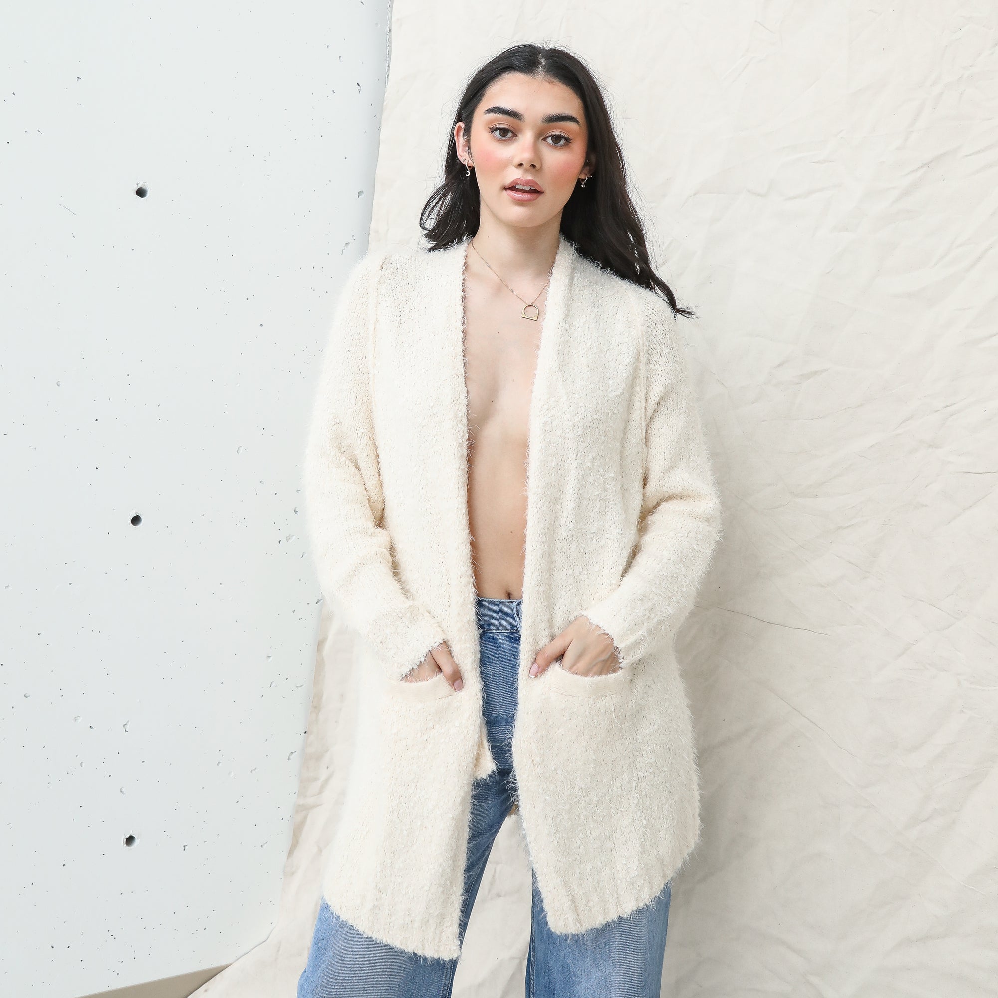 Fuzzy Soft Cream Cardigan