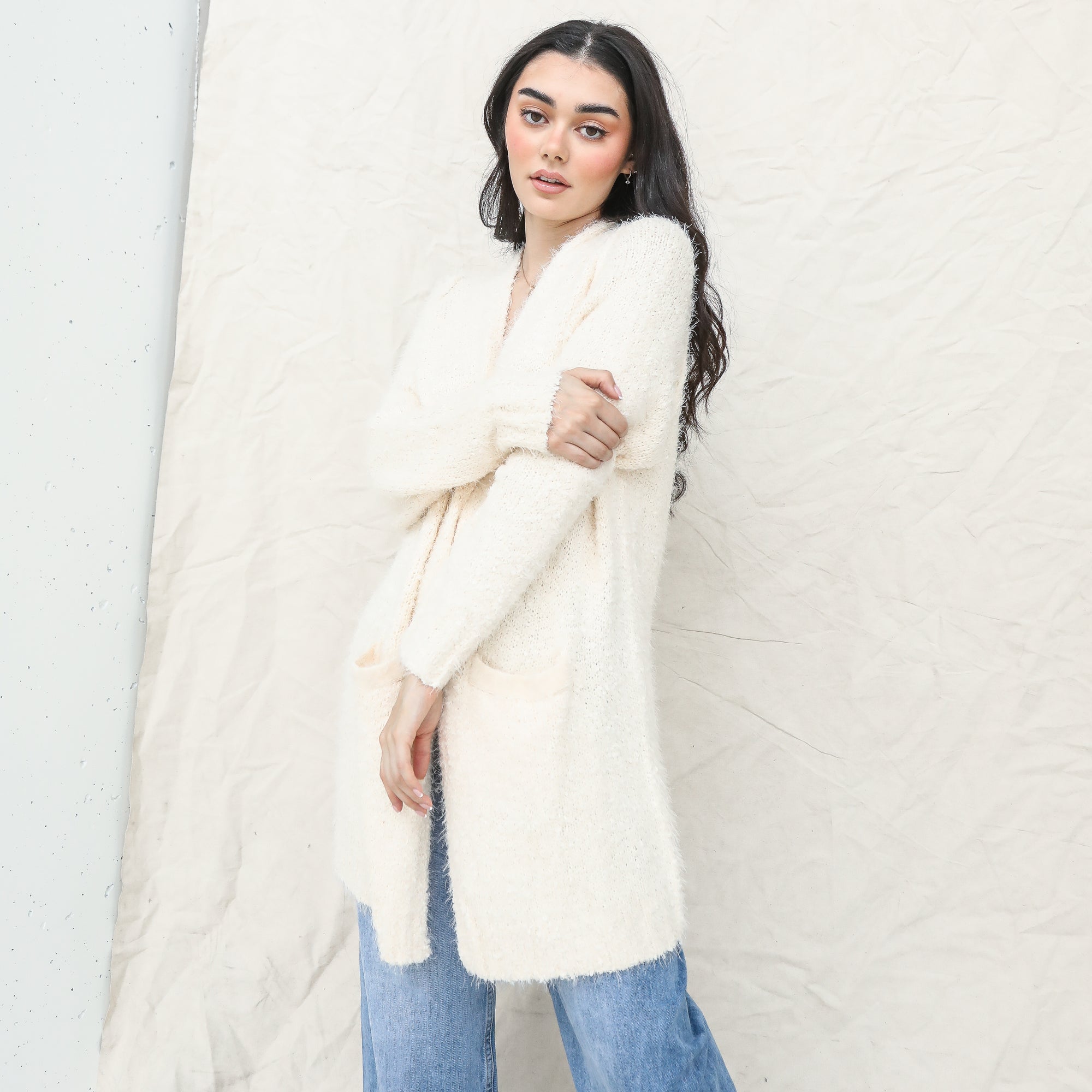 Fuzzy Soft Cream Cardigan