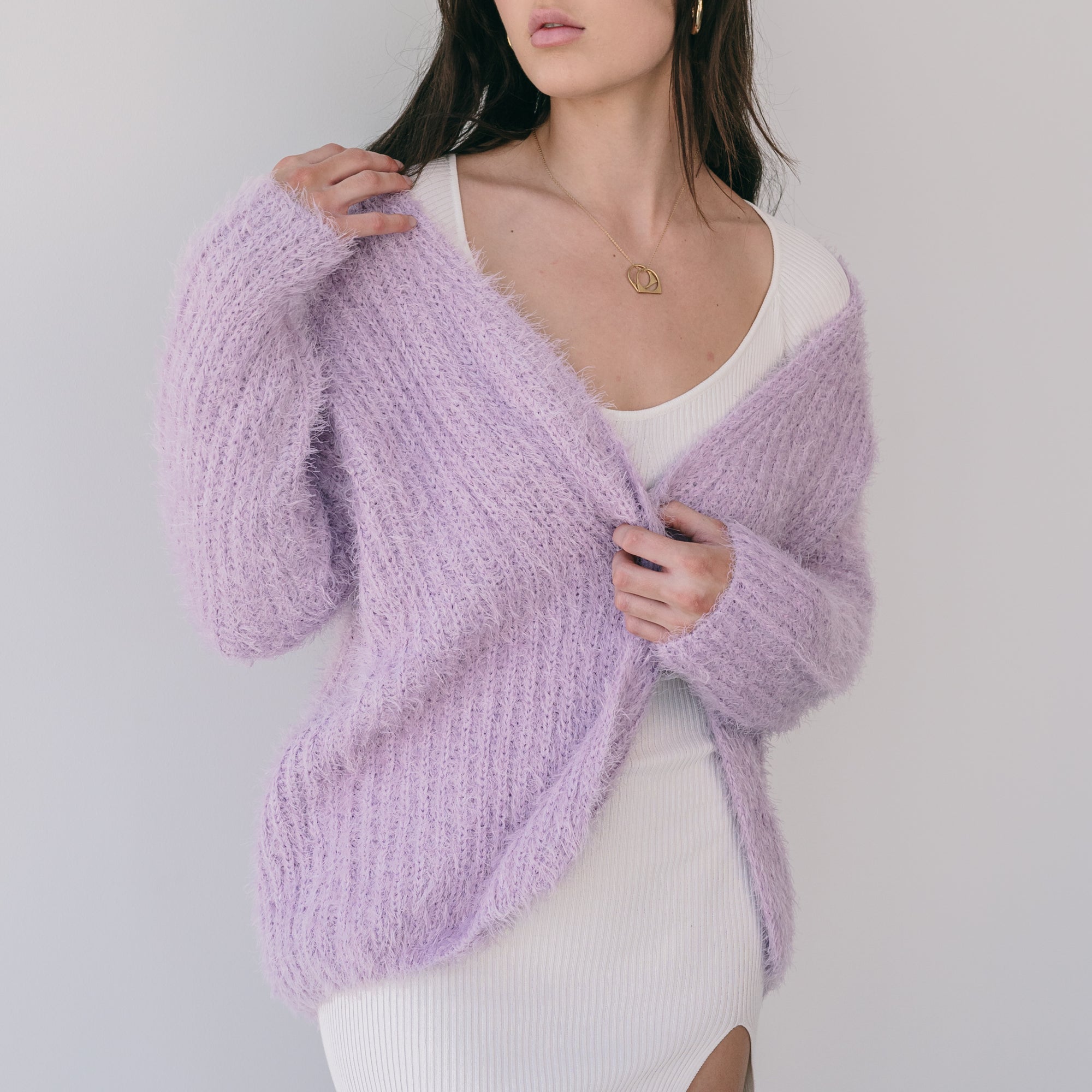 Fuzzy Soft Lavender Cardigan