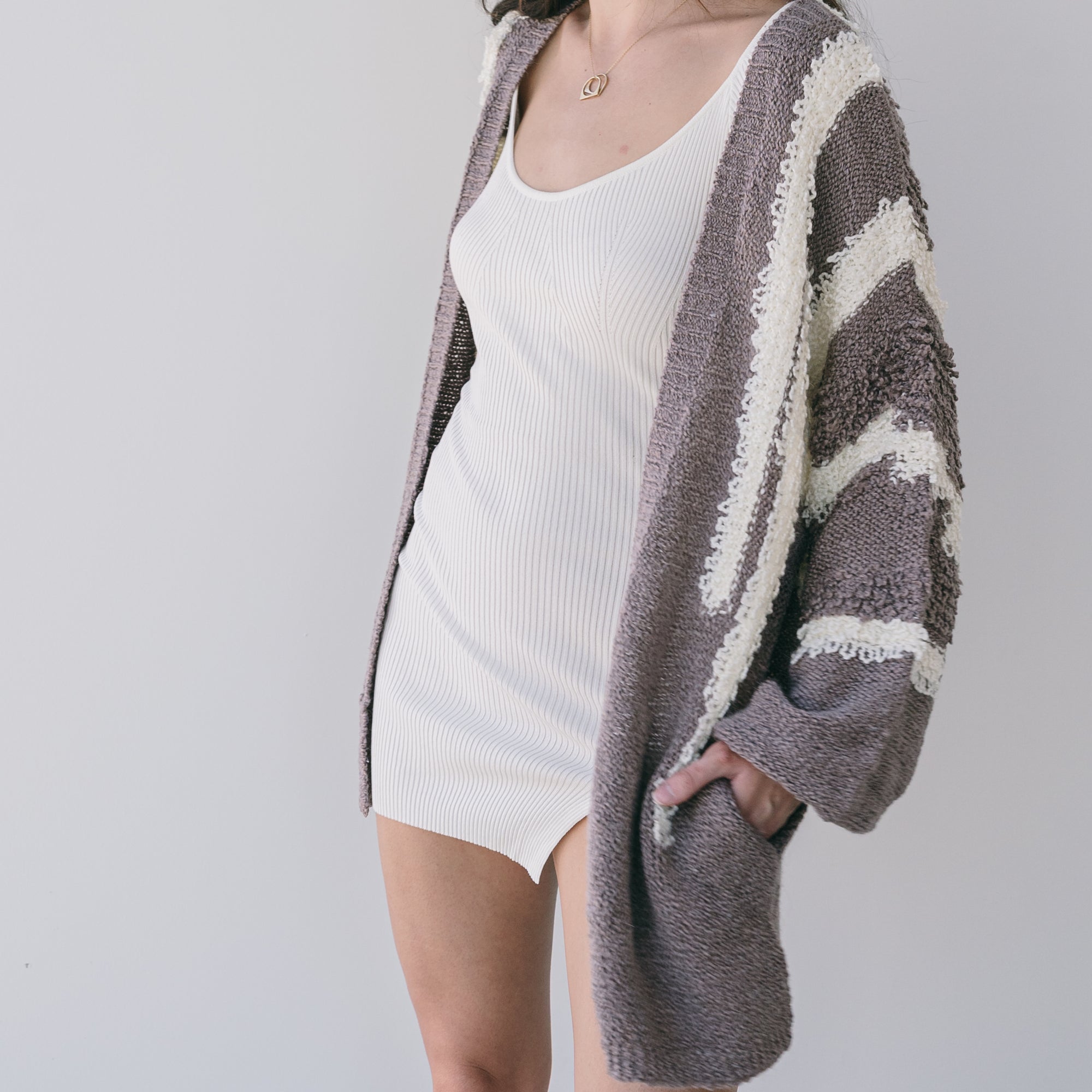 Dusty Grape Two Tone Texture Cardigan