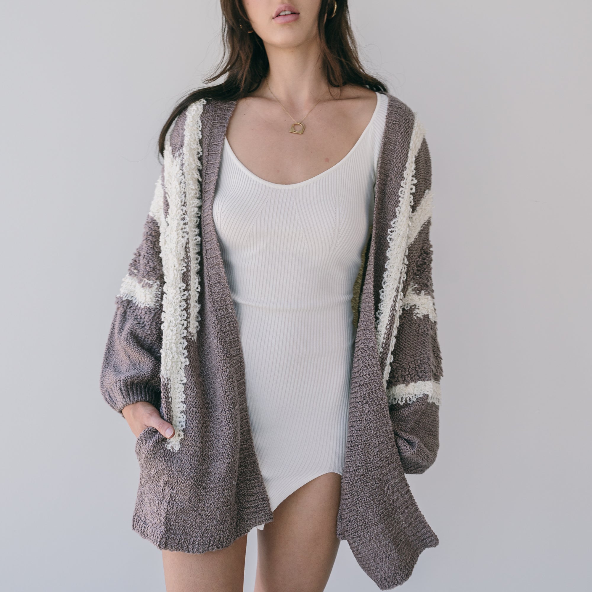 Dusty Grape Two Tone Texture Cardigan