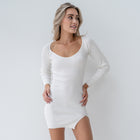 Seamless Long Sleeve Sweater Dress Short With Slit