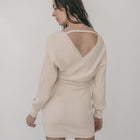 Crossover Sweater Dress Ribbed With Belt in Cream