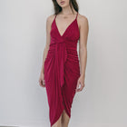 Goddess Drape Dress In Burgundy Nylon