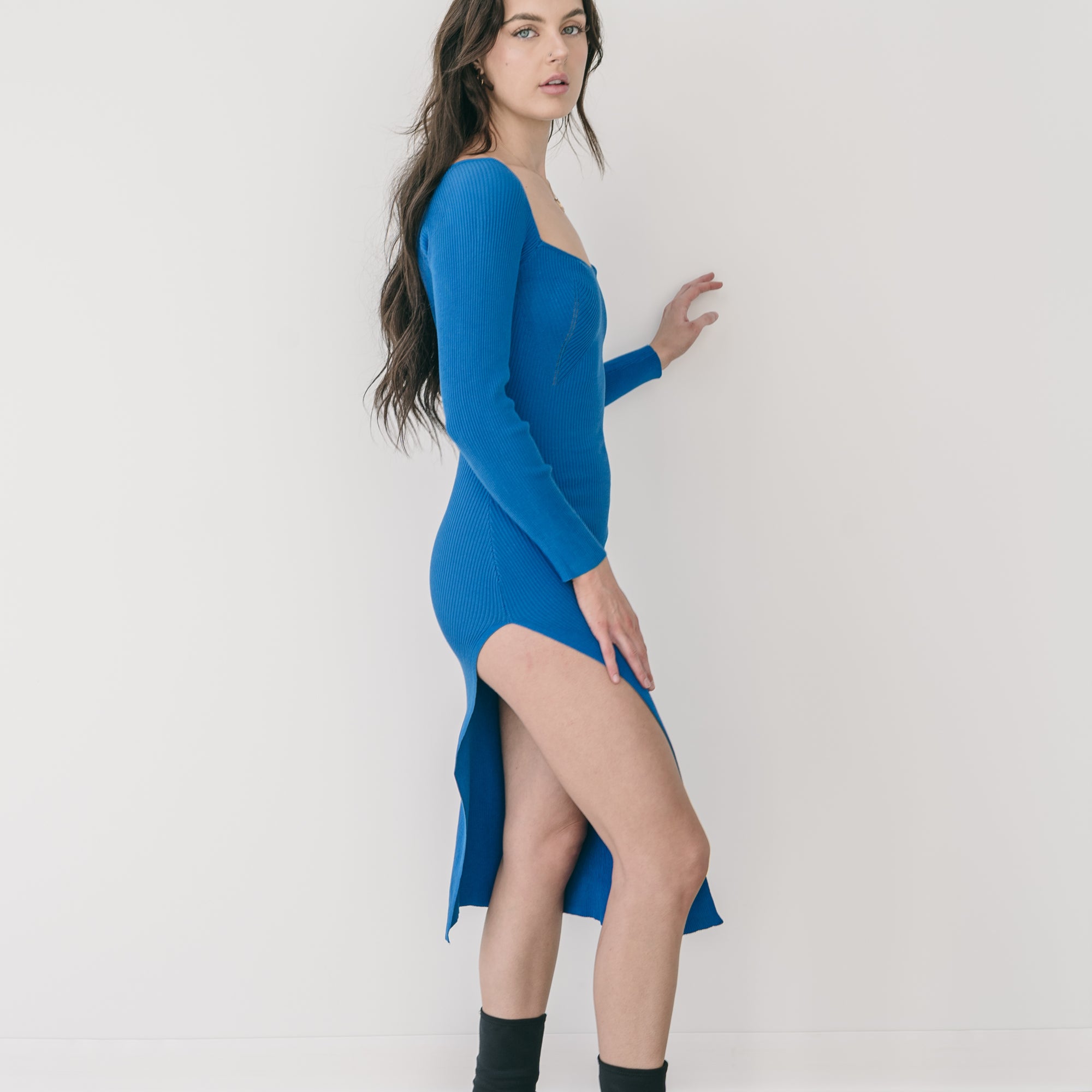 Long Sleeve Sweetheart Dress In Blue