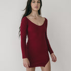 Seamless Long Sleeve Sweater Dress Short With Slit