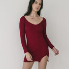 Seamless Long Sleeve Sweater Dress Short With Slit