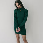 Heavy Ribbed Mock Neck Sweater Dress Short With Bishop Sleeves