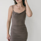 Cowl Neck Short Dress With Adjustable Straps Stretchy