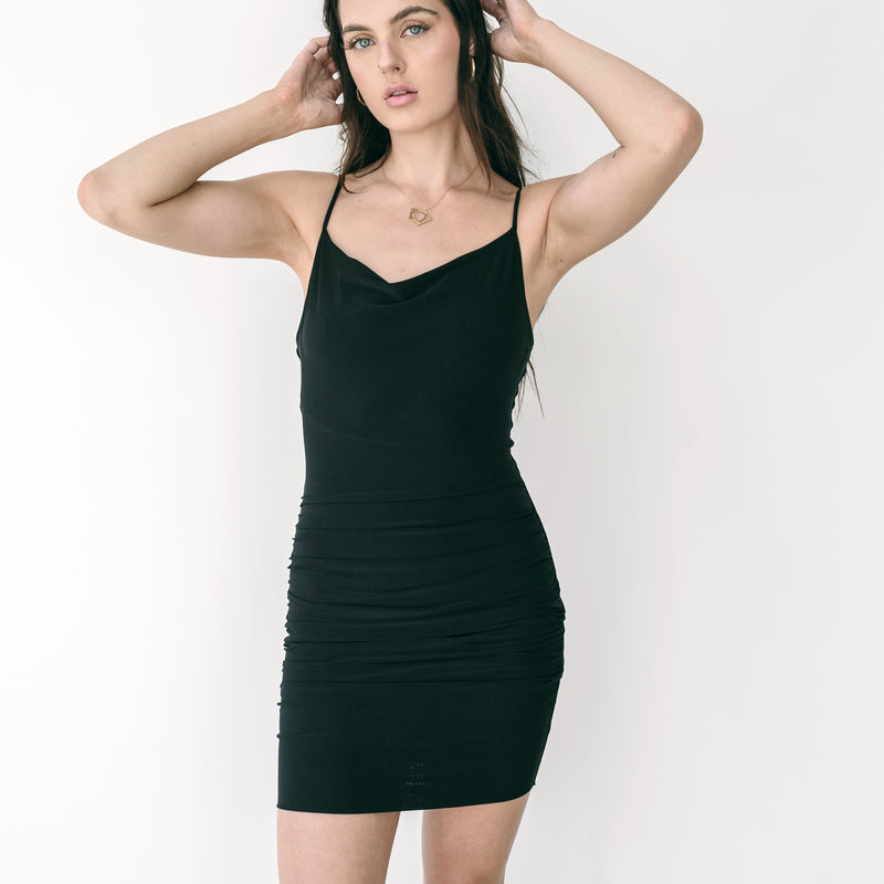 Cowl Neck Short Dress With Adjustable Straps Stretchy