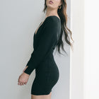 Crossover Bust Dress In Ribbed Knit